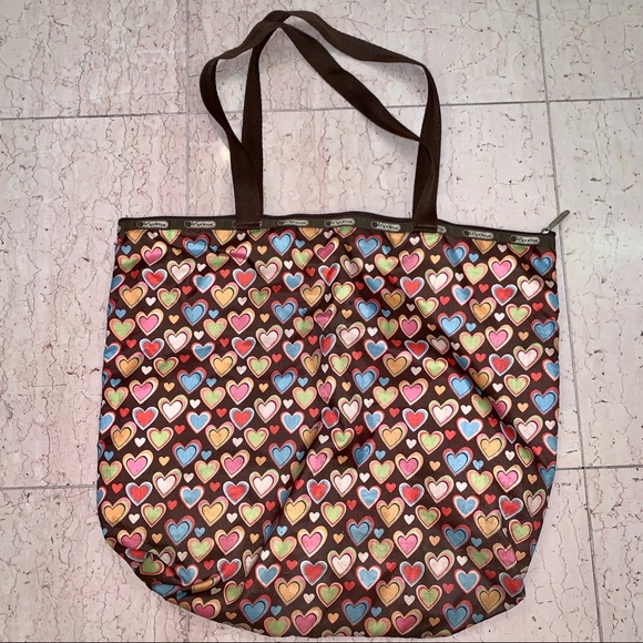 Lesportsac Colorful Hearts Brown Tote - Picture 1 of 6